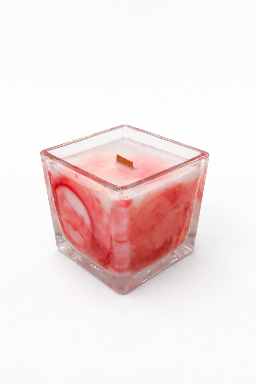 Χειροποίητο Κερί Σόγιας Cube Marble Κόκκινο – Λευκό με Ξύλινο Φυτίλι - Image 3