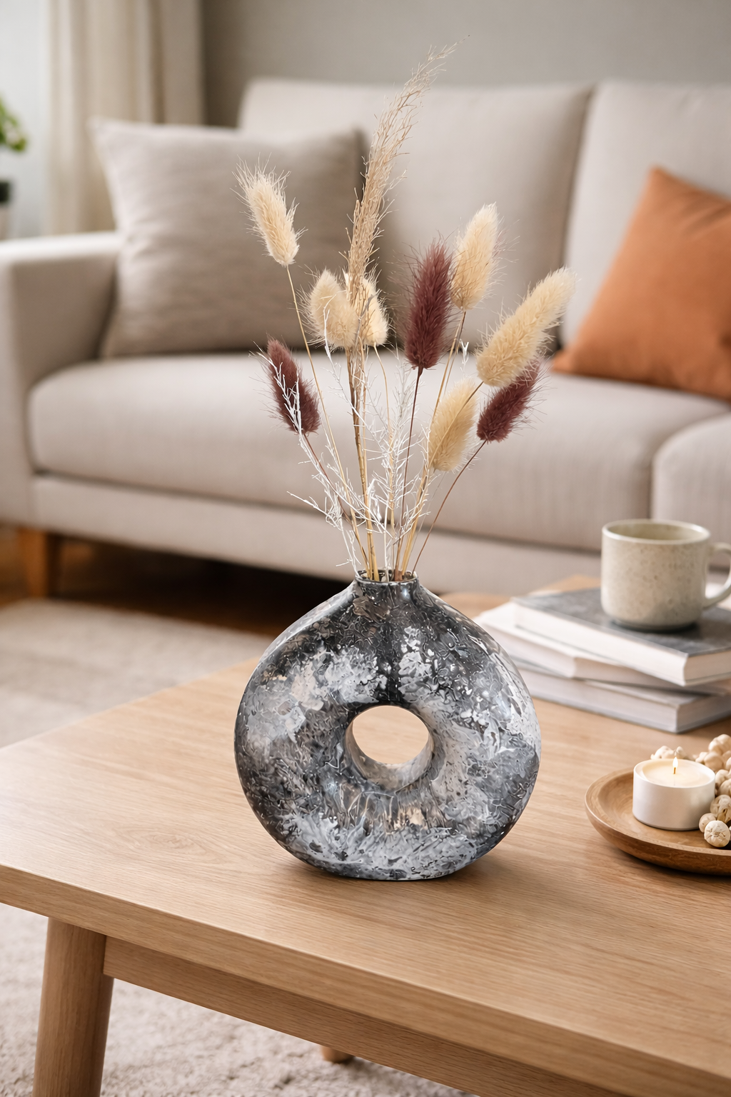 Διακοσμητικό Γυψινό Βάζο Donut – Μαρμάρινη Όψη - Image 4