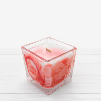 Χειροποίητο Κερί Σόγιας Cube Marble Κόκκινο – Λευκό με Ξύλινο Φυτίλι