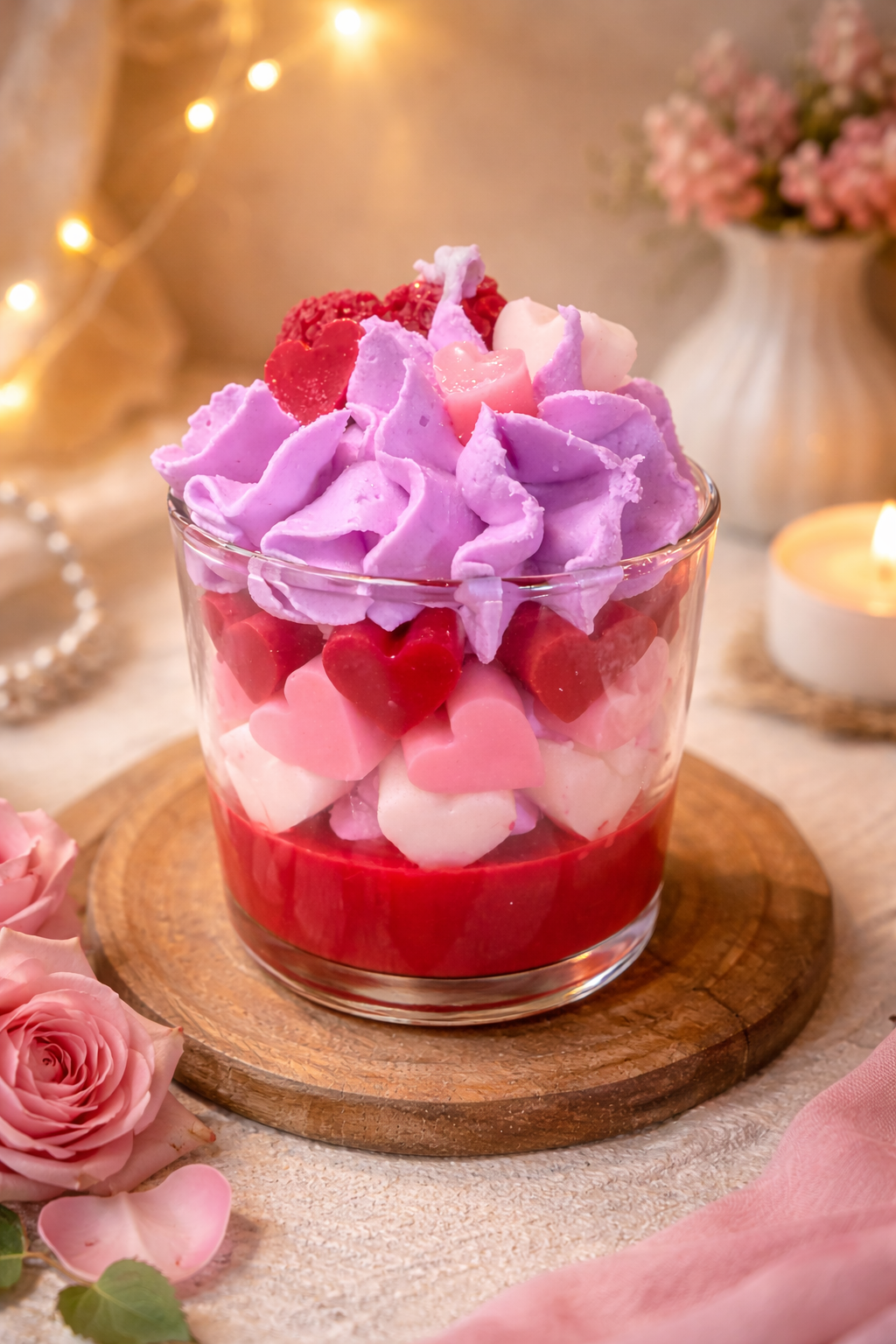 Χειροποίητο Κερί Βαζάκι Love Dessert – Καρδιές & Whipped Wax - Image 3