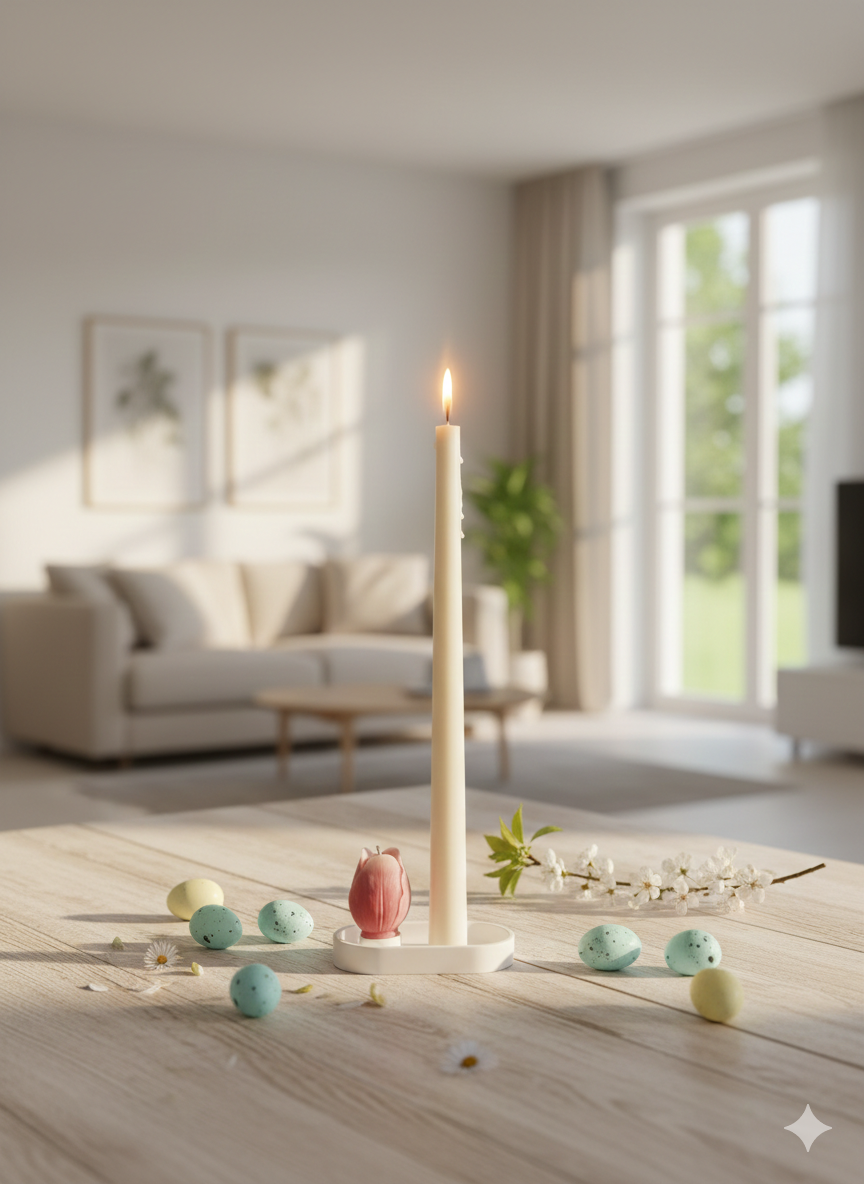 Minimal Πασχαλινό Σετ: Χειροποίητο Κερί Τουλίπα & Elegant Λαμπάδα σε Minimal Βάση