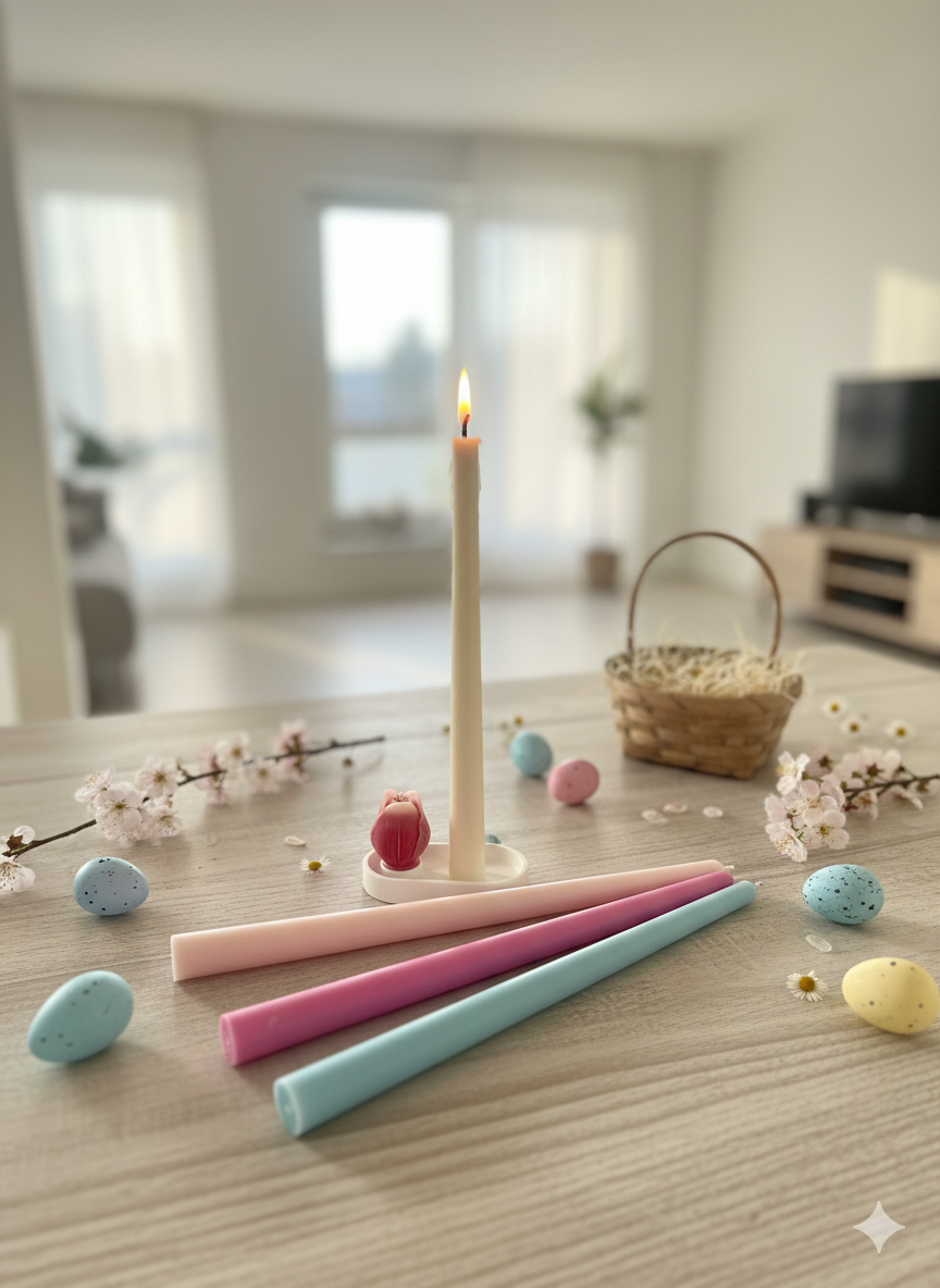 Minimal Πασχαλινό Σετ: Χειροποίητο Κερί Τουλίπα & Elegant Λαμπάδα σε Minimal Βάση - Image 2