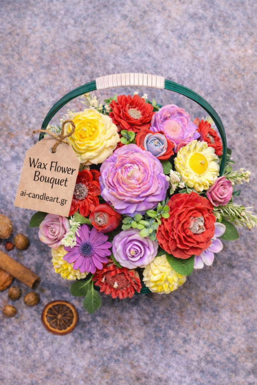 Χειροποίητο Καλάθι με Wax Flowers – Ανθισμένο Μπουκέτο Κεριών Ιδανικό Δώρο - Image 3